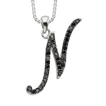 Jewelexcess Sterling Silver 1/4 ct T.W. Black Diamond Initial Pendant