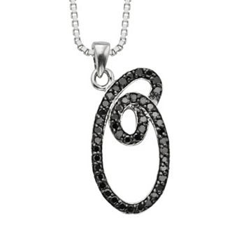 Jewelexcess Sterling Silver 1/4 ct T.W. Black Diamond Initial Pendant