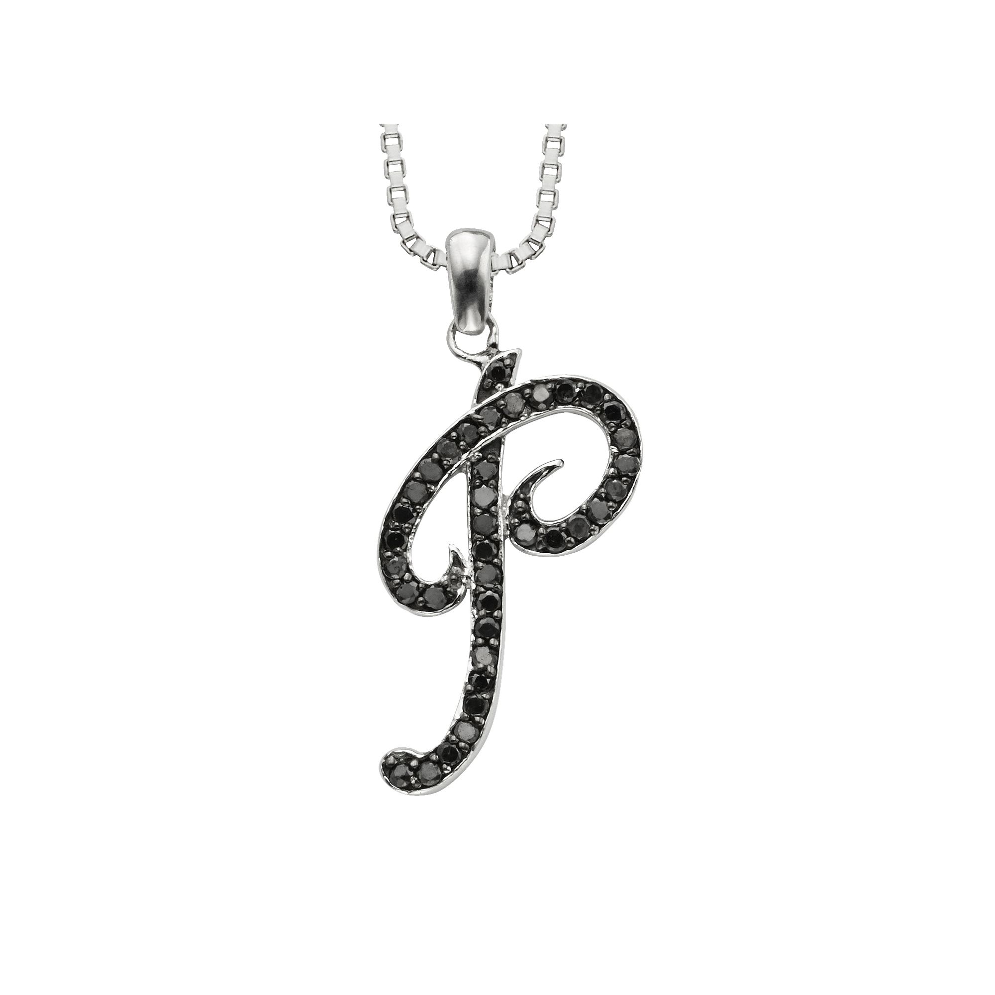 Jewelexcess Sterling Silver 1/4-ct. T.W. Black Diamond Initial Pendant, Wo