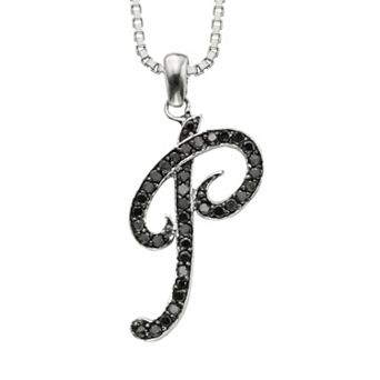 Jewelexcess Sterling Silver 1/4 ct T.W. Black Diamond Initial Pendant