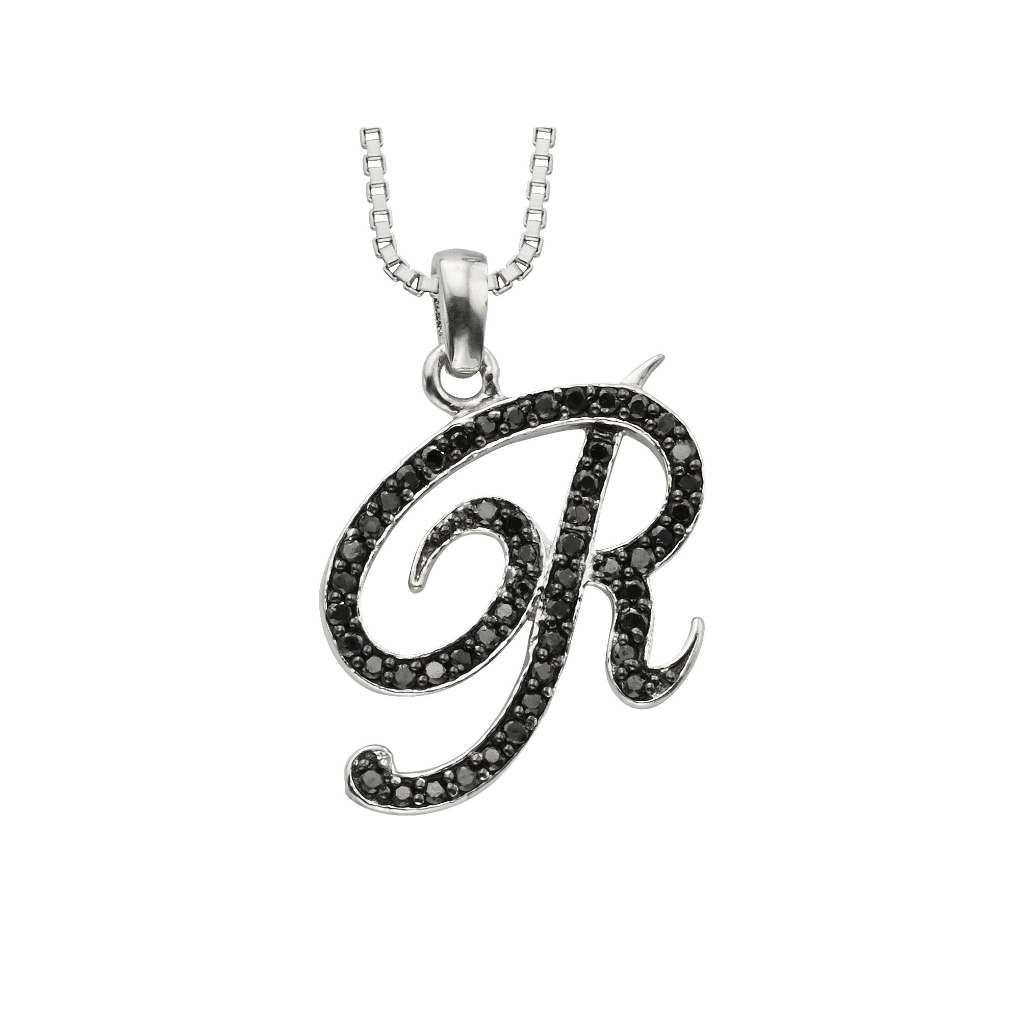 Jewelexcess Sterling Silver 1/4-ct. T.W. Black Diamond Initial Pendant, Wo