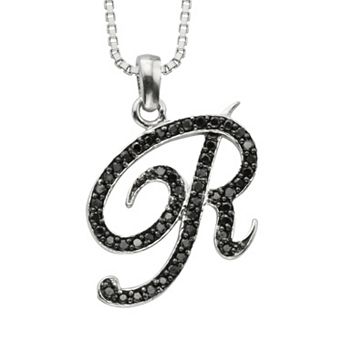 Jewelexcess Sterling Silver 1/4 ct T.W. Black Diamond Initial Pendant
