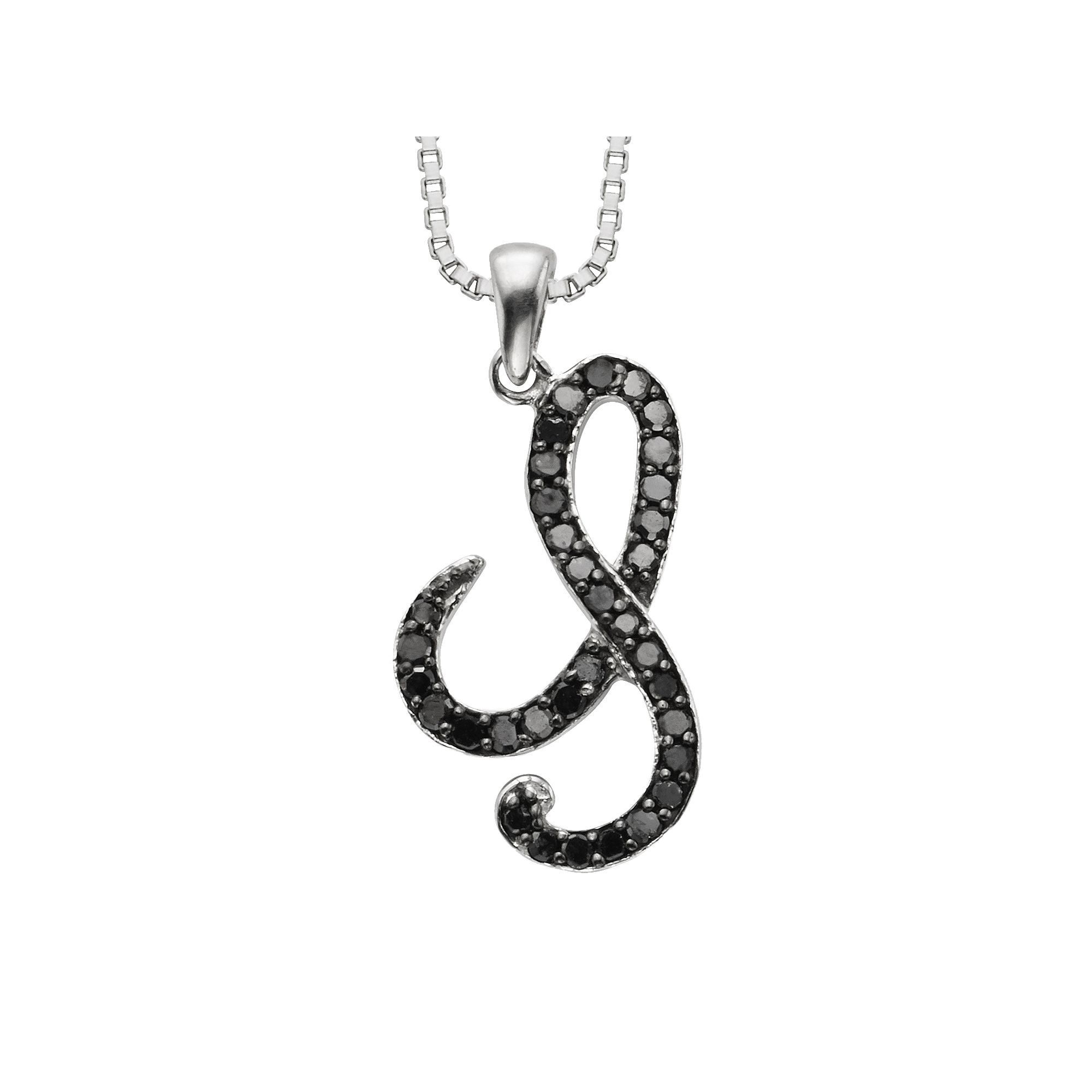 Jewelexcess Sterling Silver 1/4-ct. T.W. Black Diamond Initial Pendant, Wo