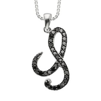 Jewelexcess Sterling Silver 1/4 ct T.W. Black Diamond Initial Pendant