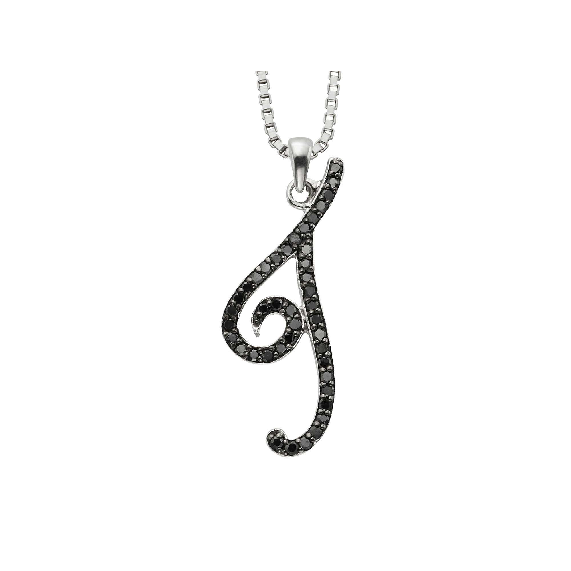 Jewelexcess Sterling Silver 1/4-ct. T.W. Black Diamond Initial Pendant, Wo