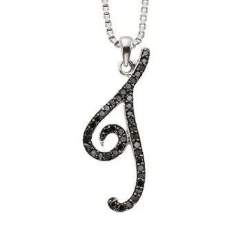 Jewelexcess Sterling Silver 1/4 ct T.W. Black Diamond Initial Pendant