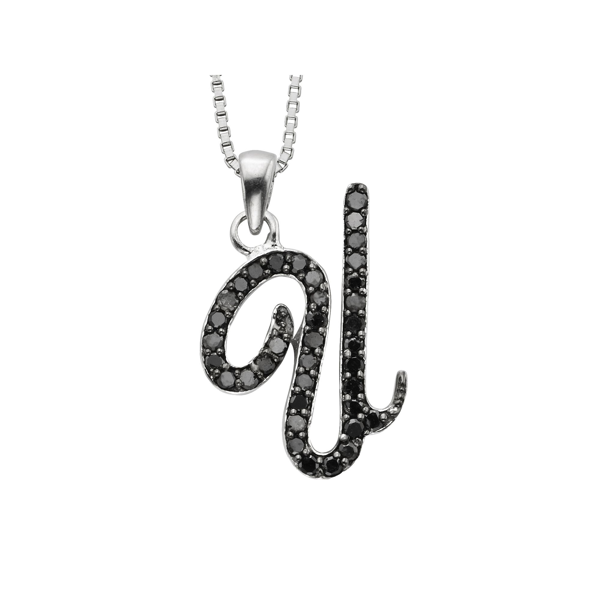 Jewelexcess Sterling Silver 1/4-ct. T.W. Black Diamond Initial Pendant, Wo