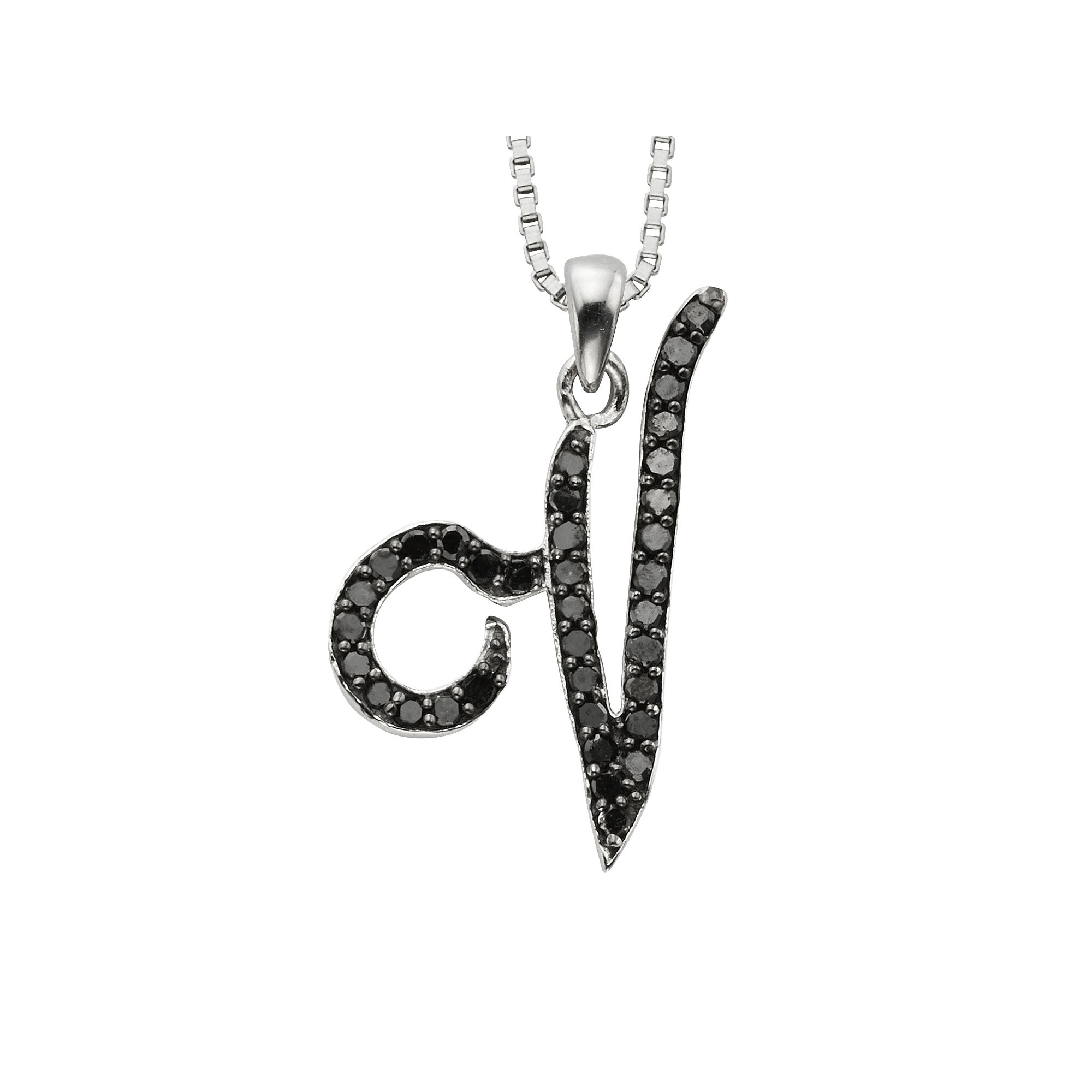 Jewelexcess Sterling Silver 1/4-ct. T.W. Black Diamond Initial Pendant, Wo