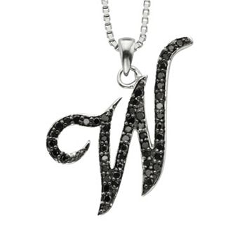 Jewelexcess Sterling Silver 1/4 ct T.W. Black Diamond Initial Pendant