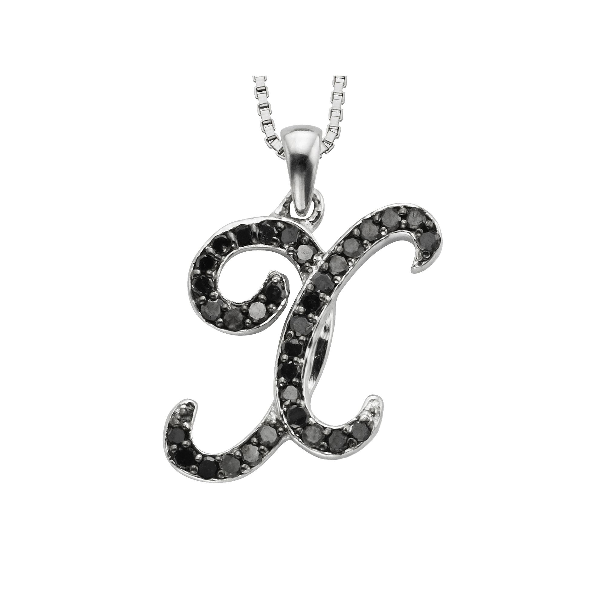 Jewelexcess Sterling Silver 1/4-ct. T.W. Black Diamond Initial Pendant, Wo