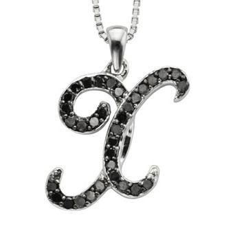 Jewelexcess Sterling Silver 1/4 ct T.W. Black Diamond Initial Pendant