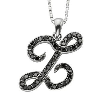 Jewelexcess Sterling Silver 1/4 ct T.W. Black Diamond Initial Pendant