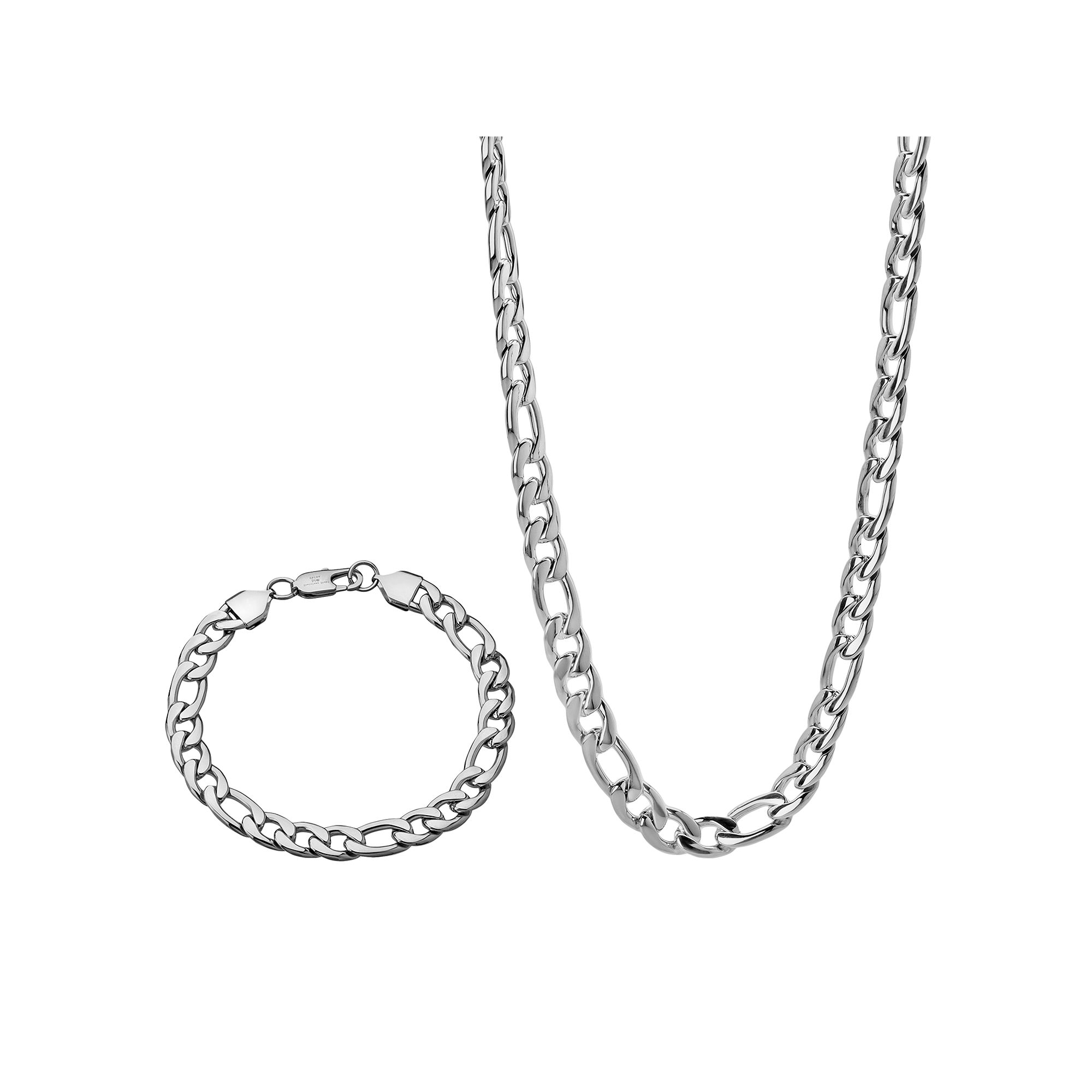 LYNX Stainless Steel Curb Chain Necklace and Bracelet Set, Mens, Size: 22
