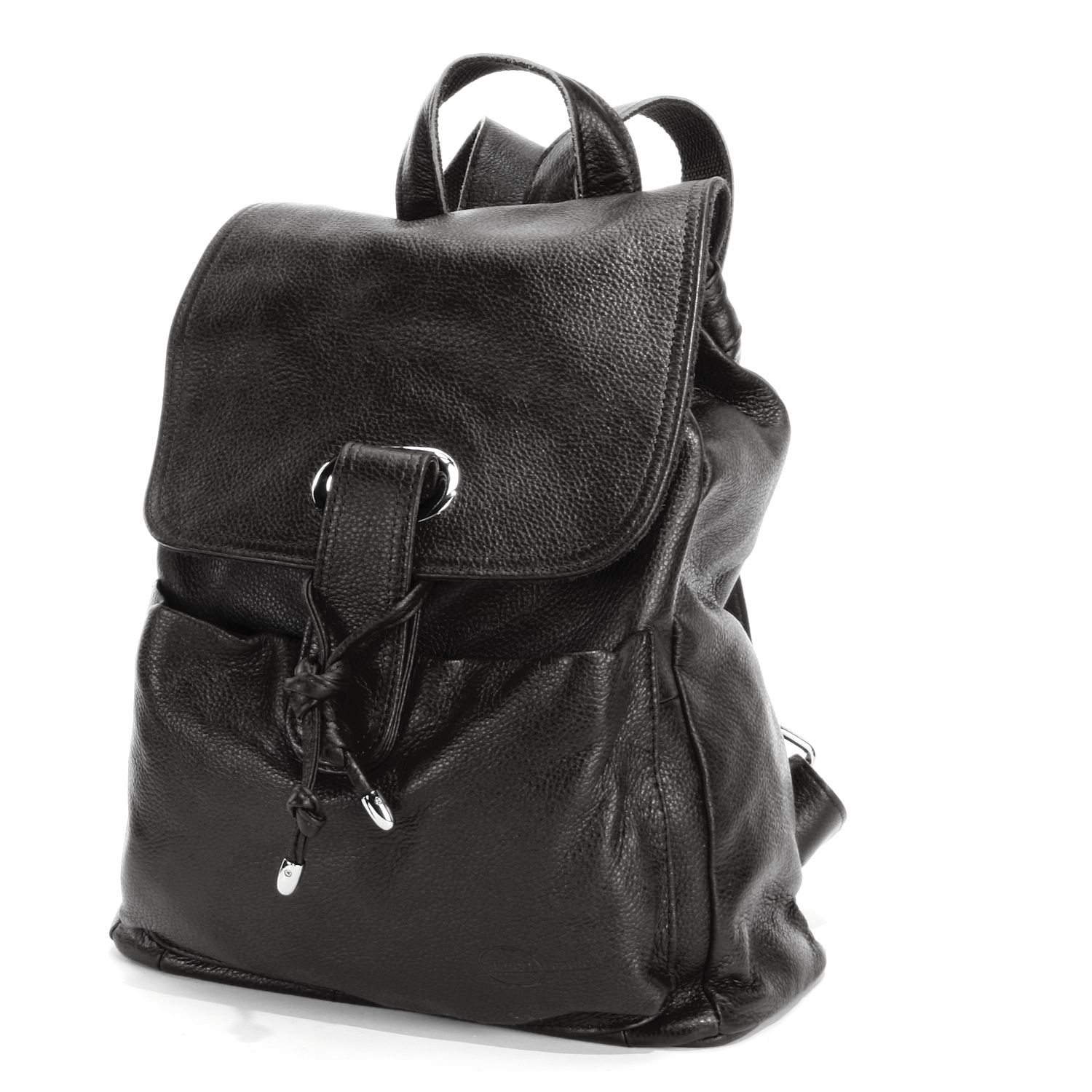 black leather backpack silver hardware