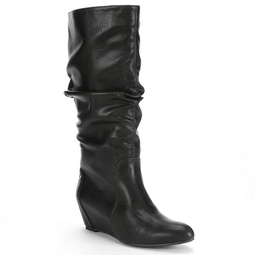 tall black boots with wedge heel