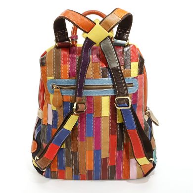 AmeriLeather Mini-Carrier Leather and Denim Floral Patchwork Backpack