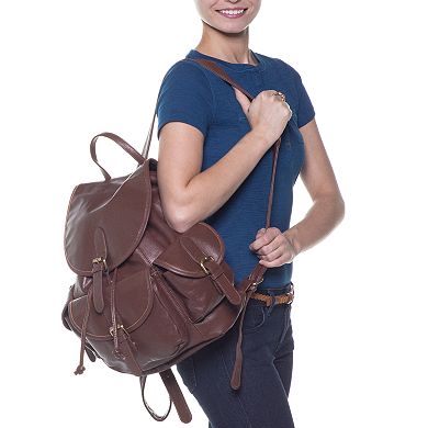 AmeriLeather Urban Buckle Flap Leather Backpack