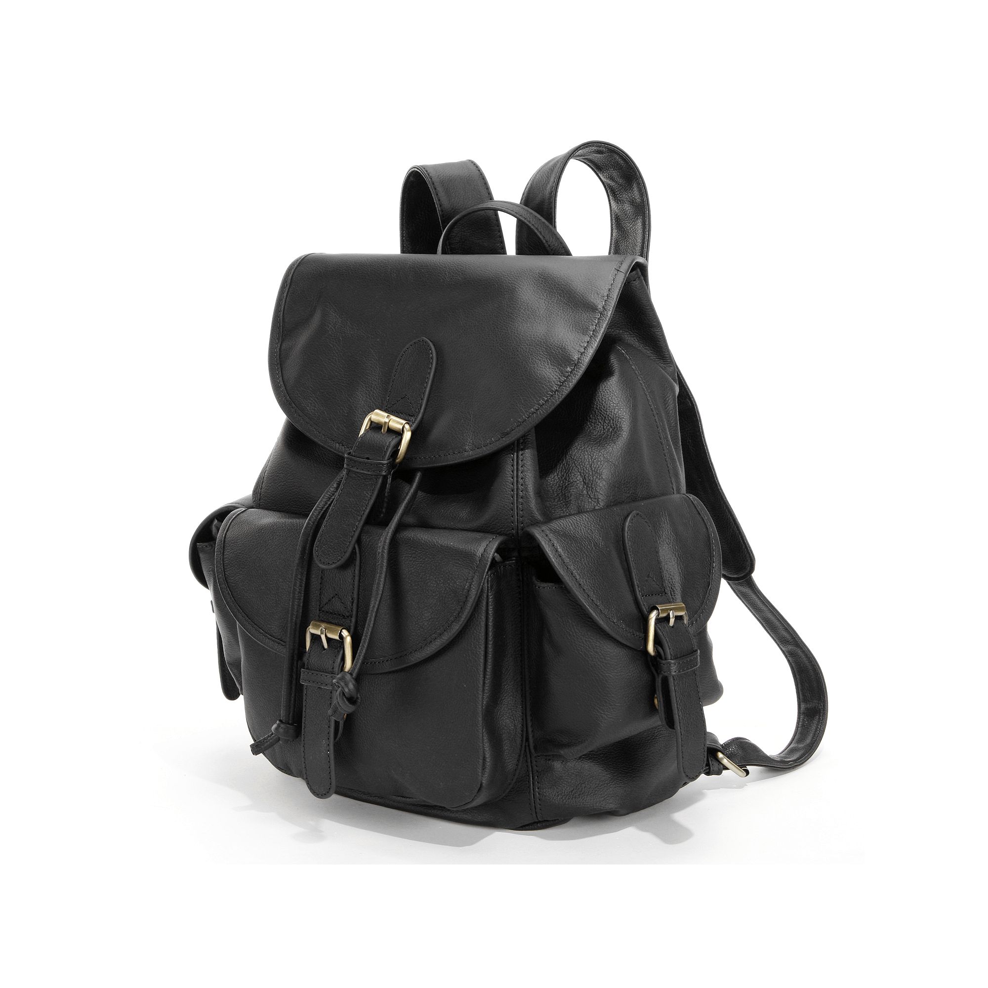 AmeriLeather Urban Buckle Flap Leather Backpack, Black
