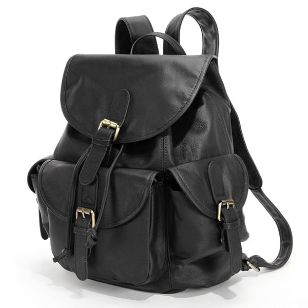 LEATHER BACKPACK WITH BUCKLE - Black