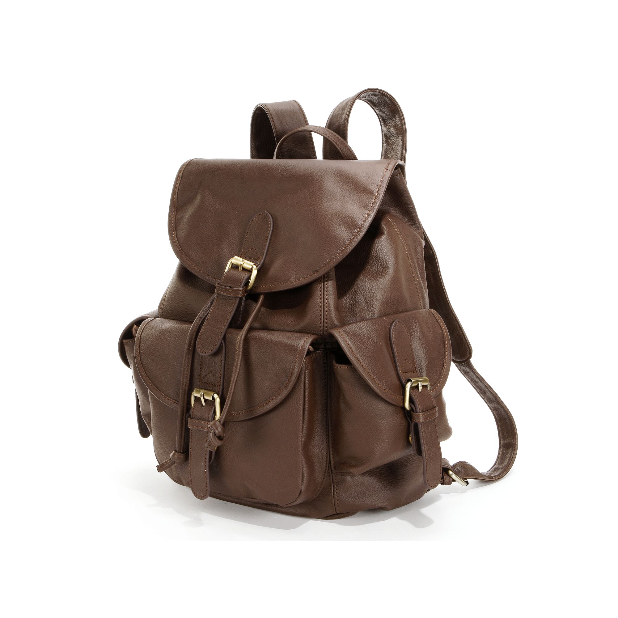 AmeriLeather Urban Buckle Flap Leather Backpack, Dark Brown