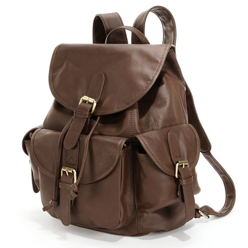AmeriLeather Urban Buckle Flap Leather Backpack, Brown
