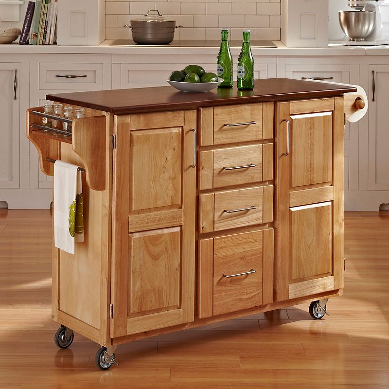 Oak-Top Four Drawer Kitchen Cart, Brown
