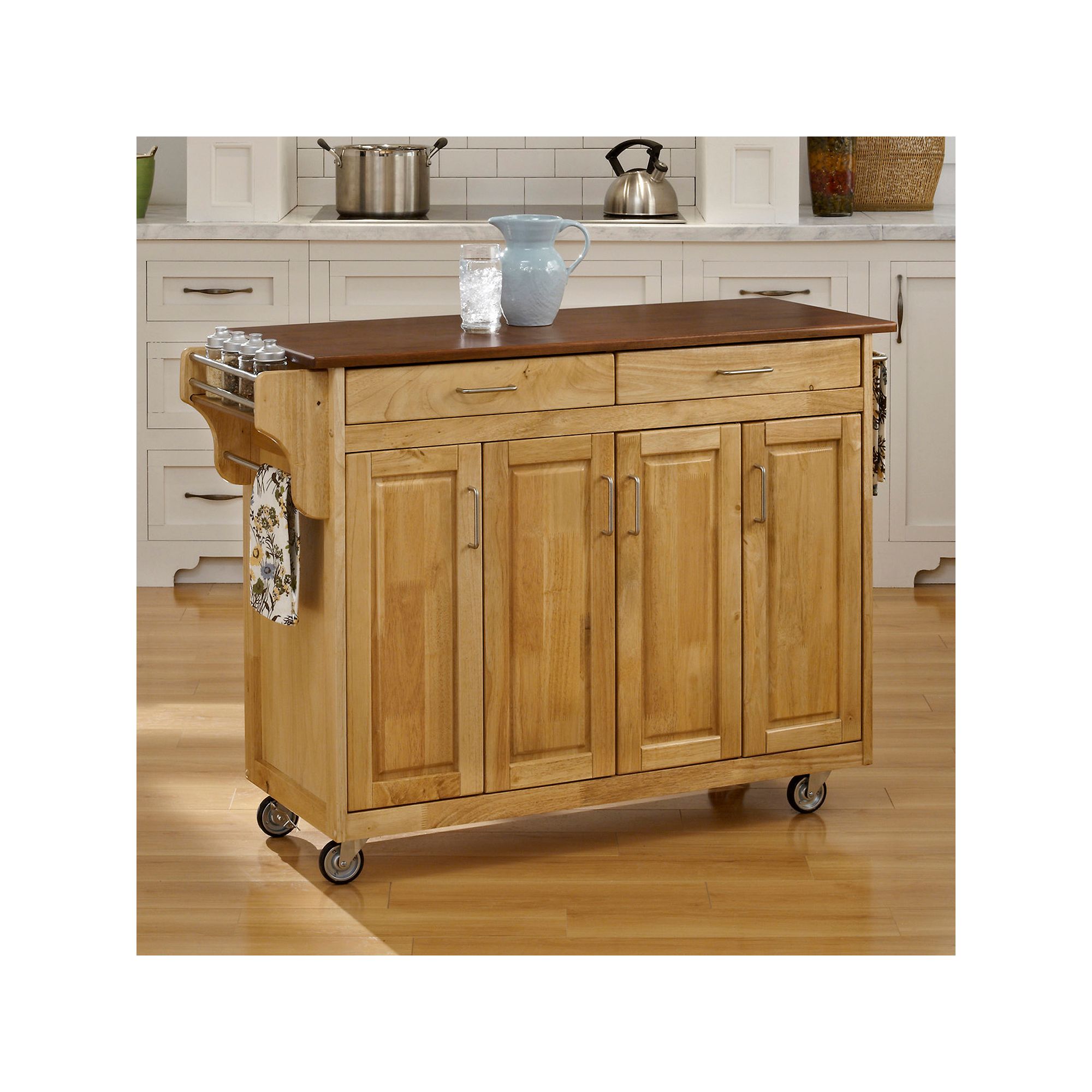 Oak-Top Two Drawer Kitchen Cart, Natural