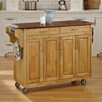 homestyles Oak-Top Two Drawer Kitchen Cart