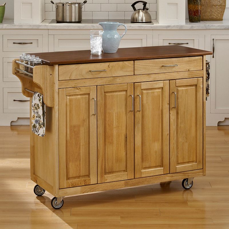 Oak-Top Two Drawer Kitchen Cart, Brown