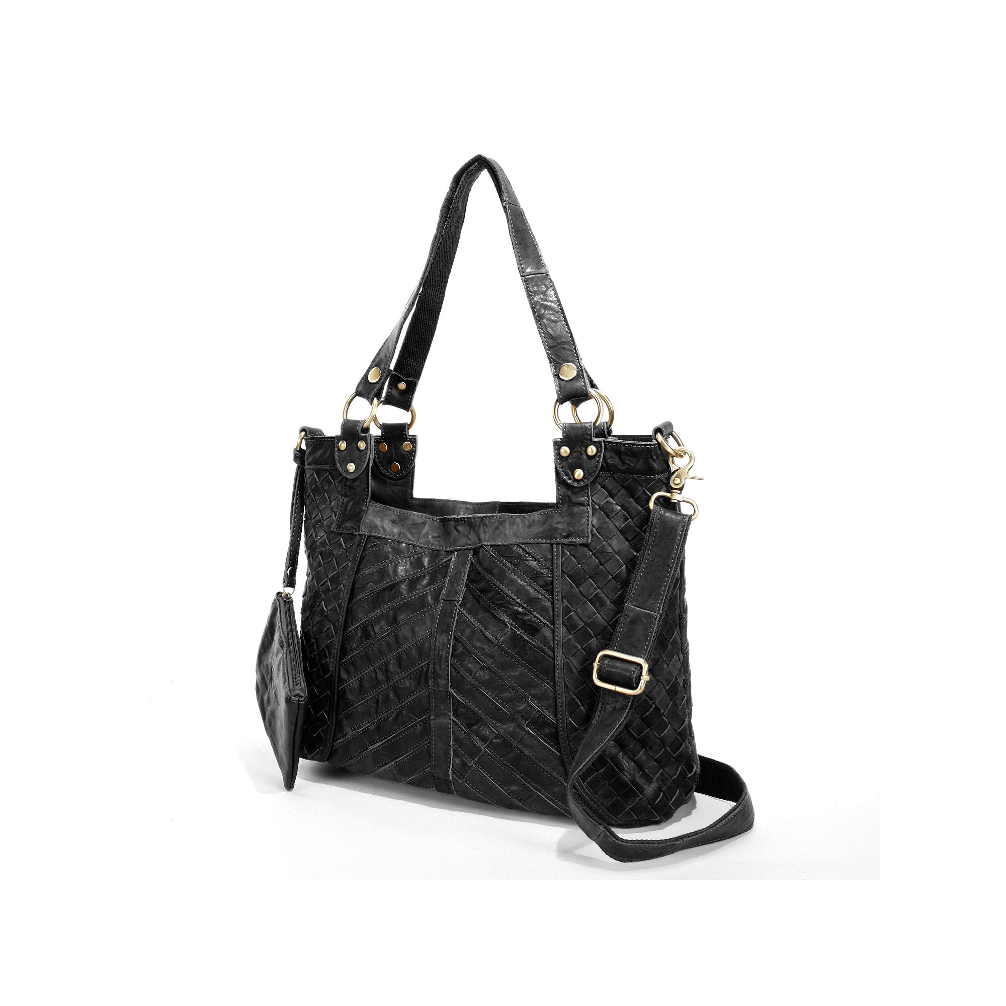 AmeriLeather Hazelle Leather Convertible Shoulder Bag, Black