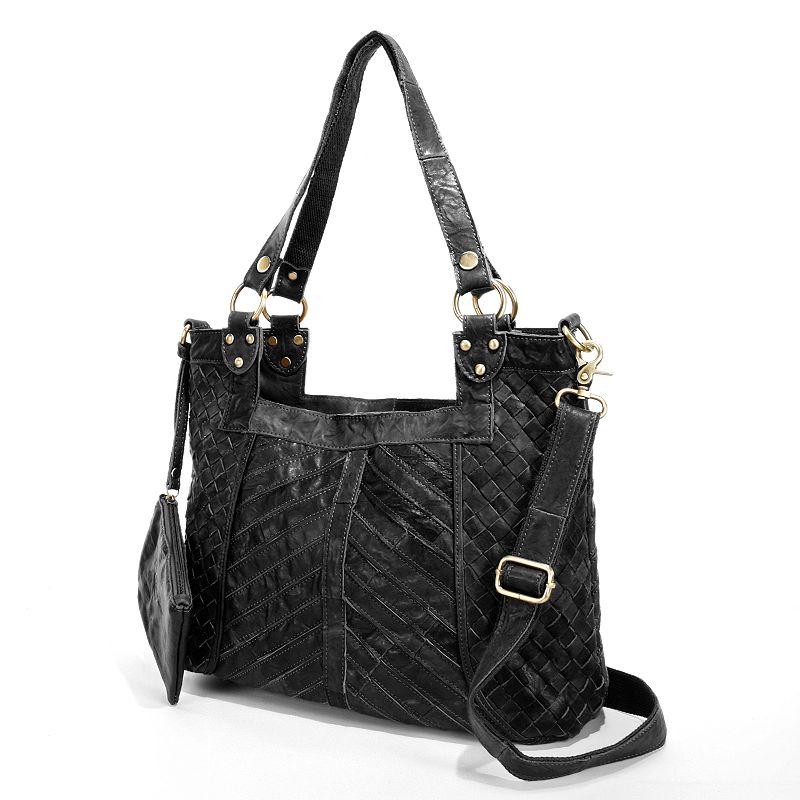 AmeriLeather Hazelle Leather Convertible Shoulder Bag, Black