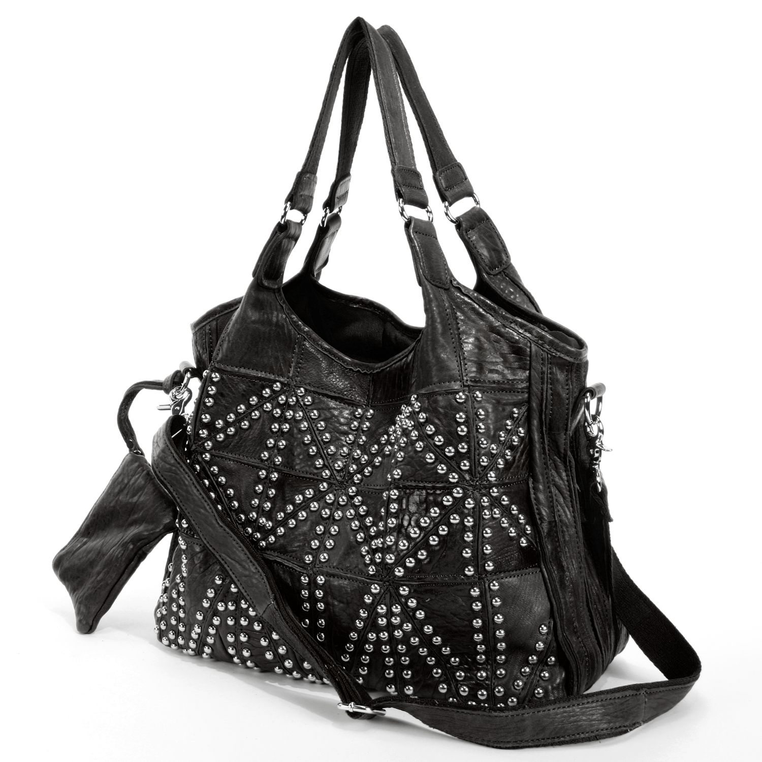 black leather studded bag