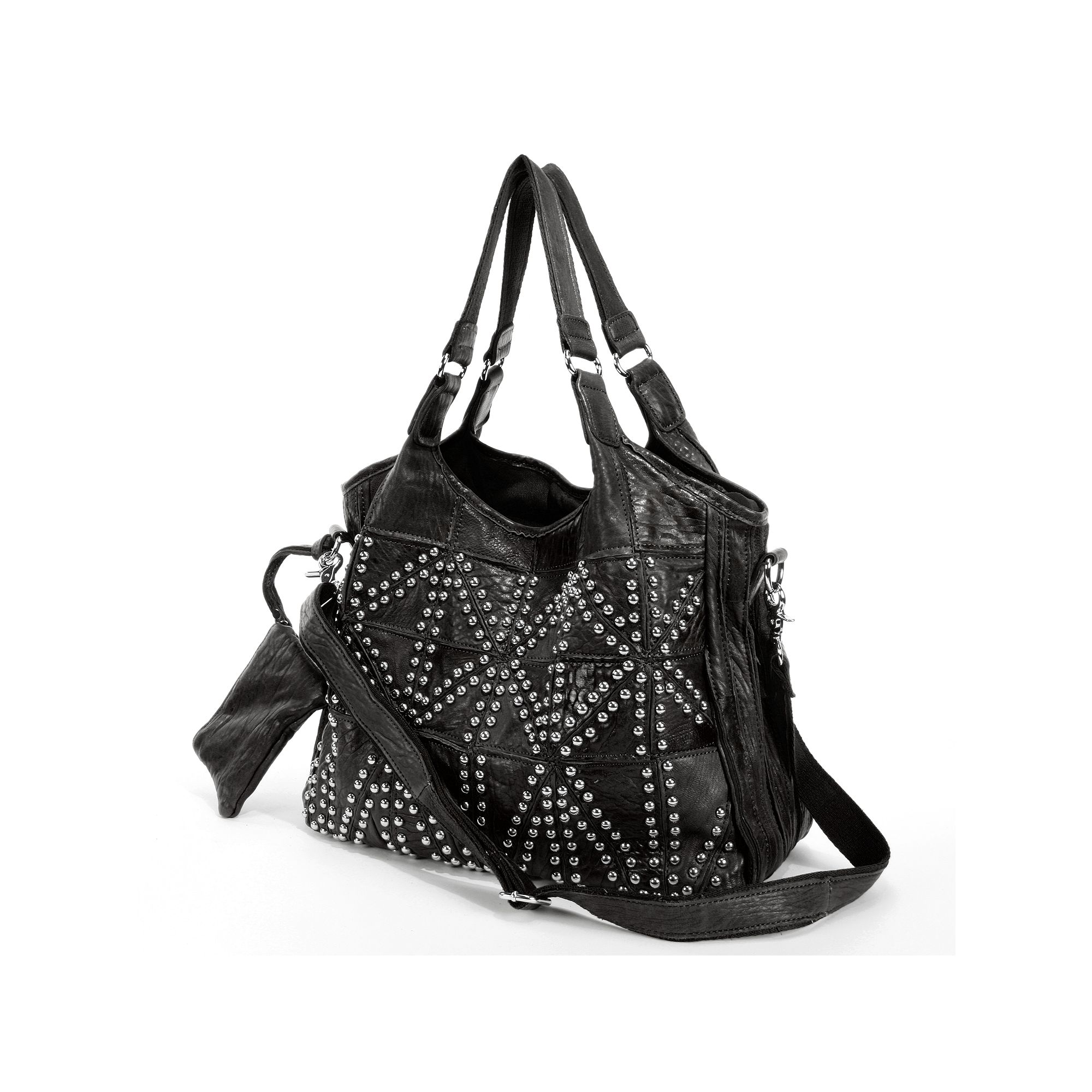 AmeriLeather Spirit Leather Studded Tote, Black