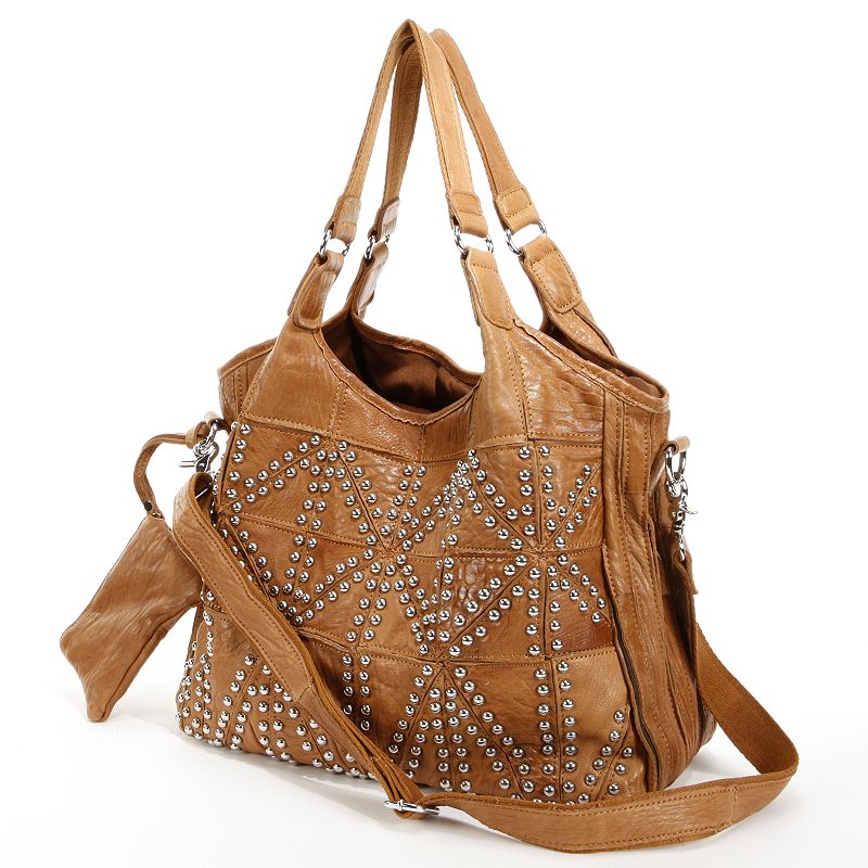 AmeriLeather Spirit Leather Studded Tote, Brown