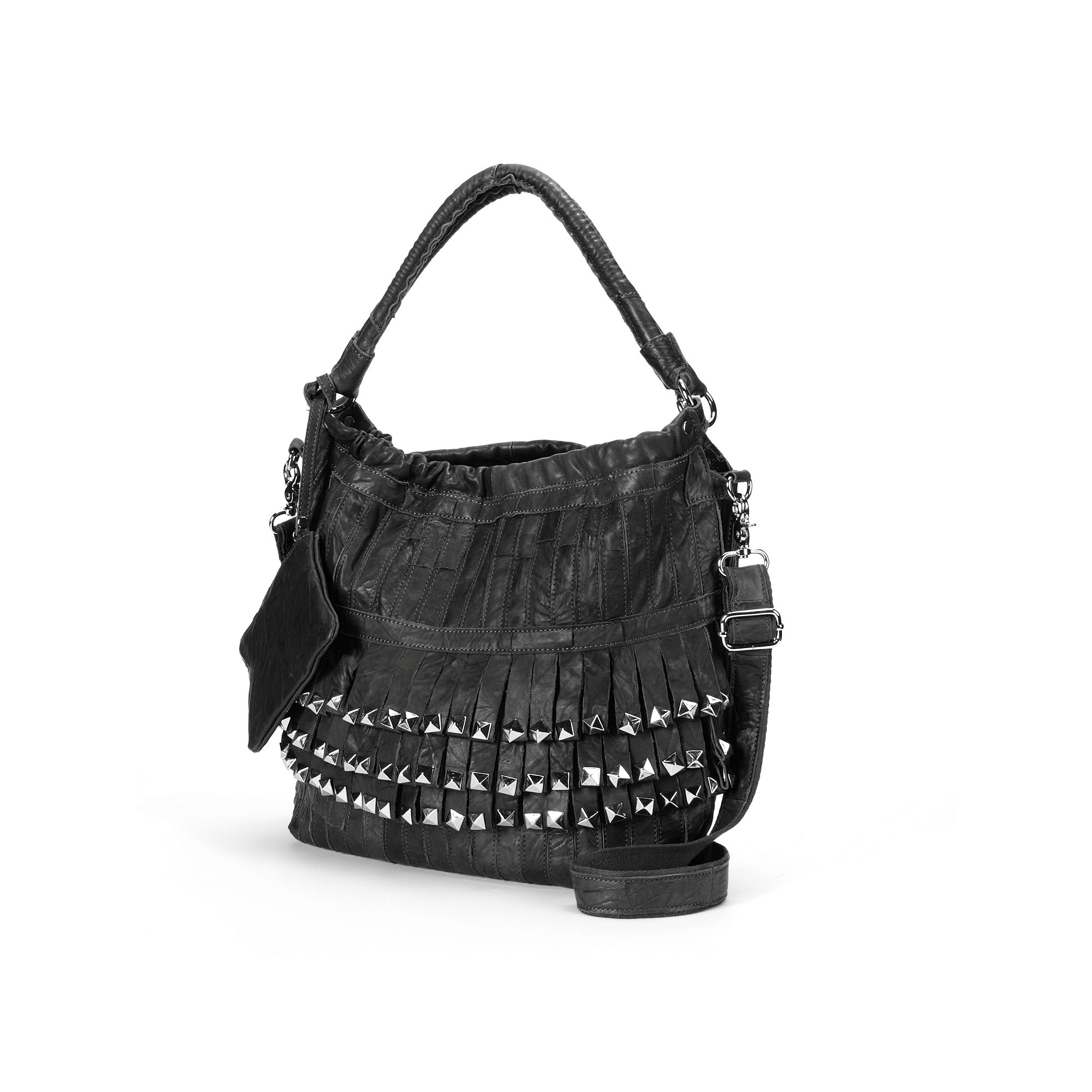 AmeriLeather Tutu Studded Leather Patchwork Shoulder Bag, Black