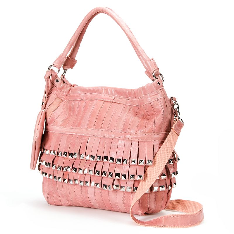 AmeriLeather Tutu Studded Leather Patchwork Shoulder Bag, Dark Pink
