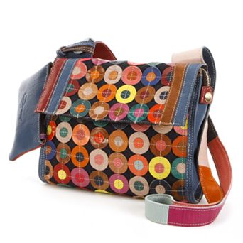 AmeriLeather Corin Leather Circle Patchwork Crossbody Bag