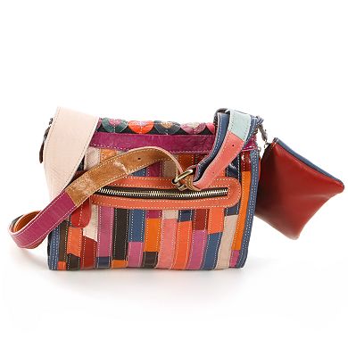 AmeriLeather Corin Leather Circle Patchwork Crossbody Bag