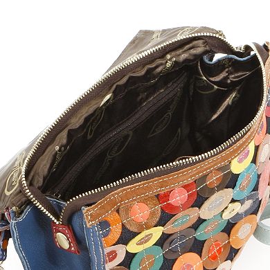 AmeriLeather Corin Leather Circle Patchwork Crossbody Bag