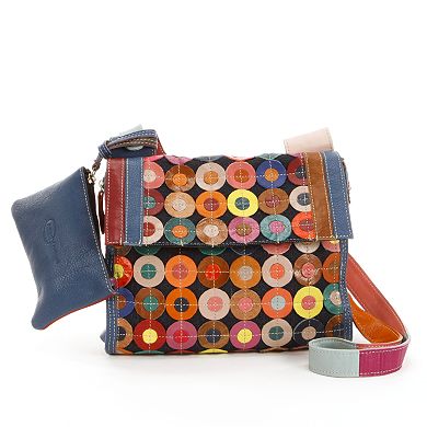 AmeriLeather Corin Leather Circle Patchwork Crossbody Bag