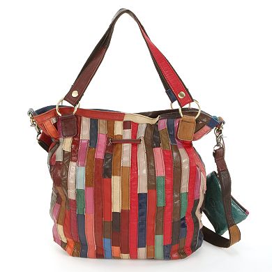 AmeriLeather Lloyd Leather Patchwork Circles Convertible Tote