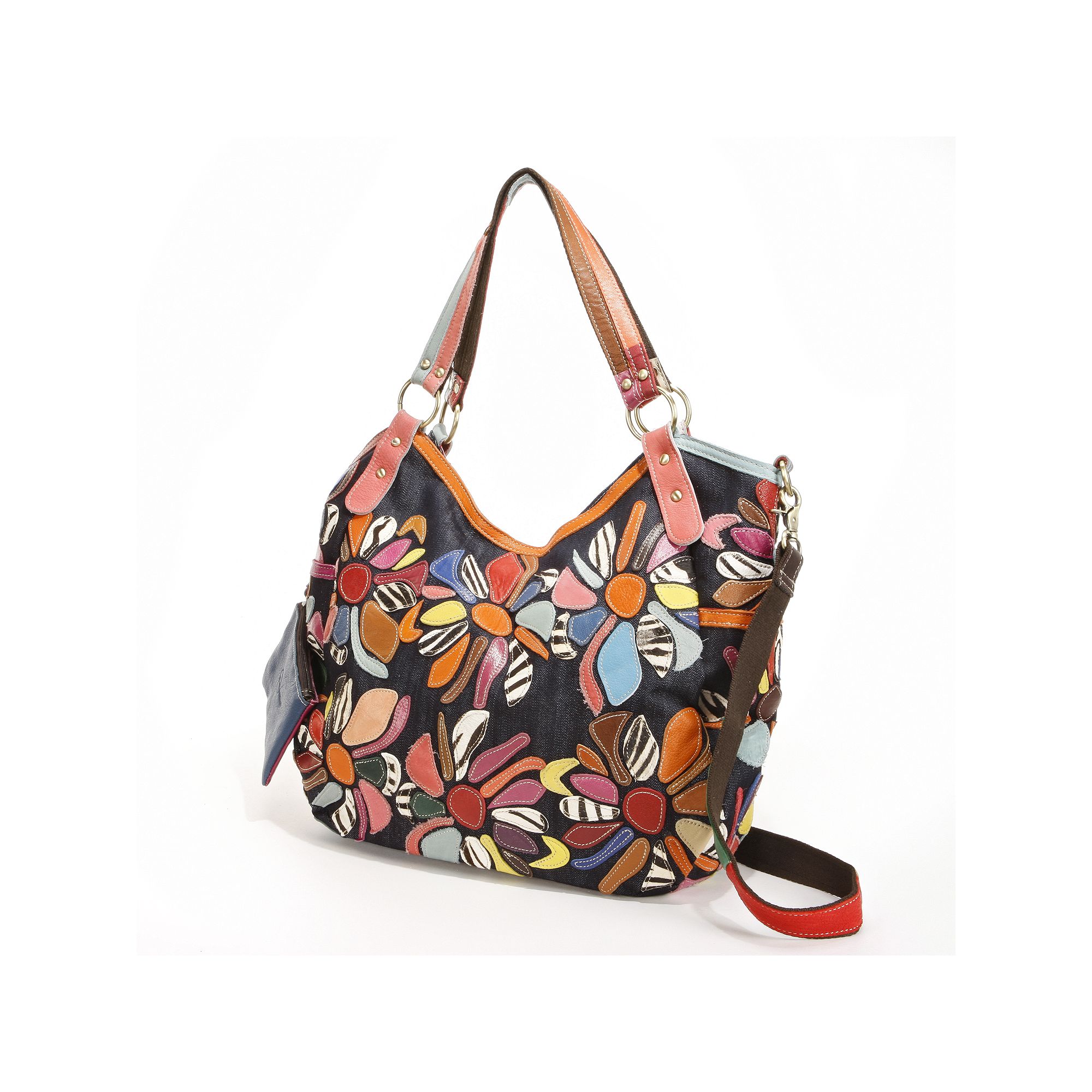 AmeriLeather Amelia Leather Convertible Tote, White Red Black