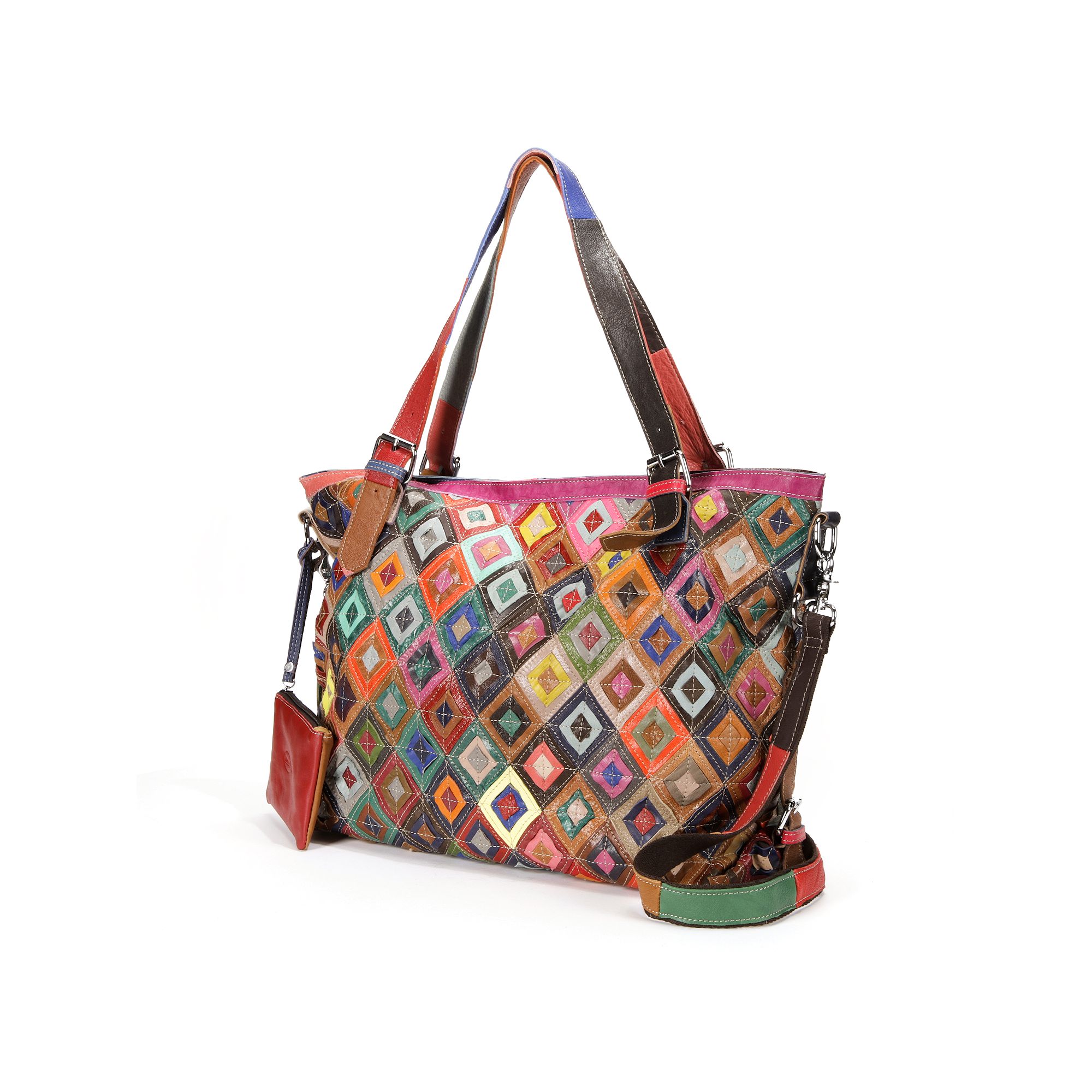 AmeriLeather Bailey Rainbow Patchwork Leather Convertible Tote