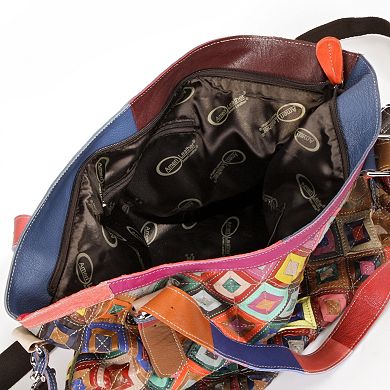 AmeriLeather Bailey Rainbow Patchwork Leather Convertible Tote