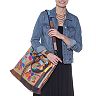 AmeriLeather Rosalie Leather and Canvas Floral Patched Convertible Tote