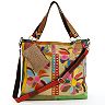 AmeriLeather Rosalie Leather and Canvas Floral Patched Convertible Tote