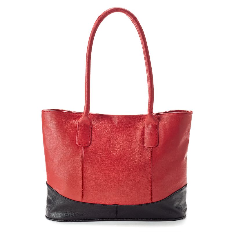 AmeriLeather Casual Leather Tote Bag, Red Black