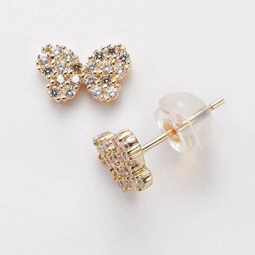 Junior Jewels 14k Gold Cubic Zirconia Butterfly Stud Earrings Kids