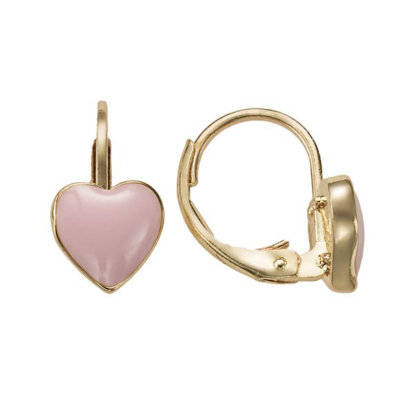 Details about   Gold Finish Pink and White Enamel Heart Children's Hoop Earrings 