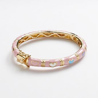 Junior Jewels Kids Brass Pink Enamel Heart Bangle Bracelet